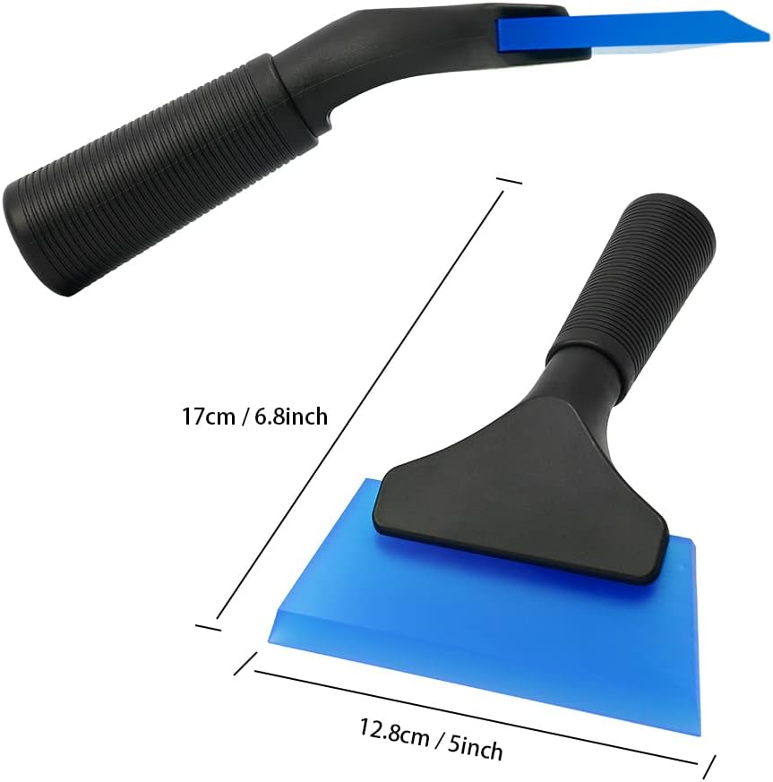 FOSHIO Small Squeegee with 5 Inch Dark Blue Rubber Blade Mini Wiper Window Tinting Tools for Mirror Glass Window Cleaner with Non-Slip Handle, 2 Pack