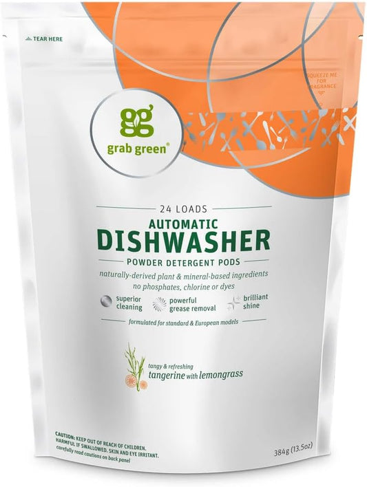 Grab Green Automatic Dishwashing Detergent Pods, 60 Count, Thyme Fig Leaf Scent, Plant and Mineral Based, Superior Cleaning, Powerful Grease Removal, Brilliant Shine