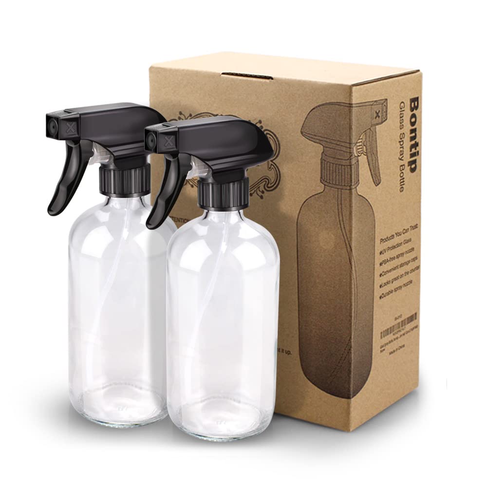 Bontip Glass Spray Bottle, Amber Glass Spray Bottle Set & Accessories Refillable for Plants Window Cleaners Aromatherapy Facial Hydration Watering Flowers Hair Care (2 Pack/16 oz) (Amber)