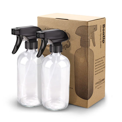 Bontip Glass Spray Bottle, Amber Glass Spray Bottle Set & Accessories Refillable for Plants Window Cleaners Aromatherapy Facial Hydration Watering Flowers Hair Care (2 Pack/16 oz) (Amber)