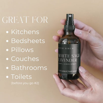 River Birch Luxury Linen and Room Spray - Home Signature Scent Balsam and Cedar Room Fragrance Spray - Fragrant Fresh Linen Air Freshener For Bedding - Handmade in Texas - 4 oz Glass Amber Bottle