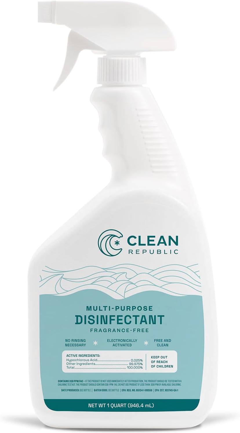 Clean Republic Multi-Purpose Disinfectant, Hypochlorous Acid Cleaning Spray, 32 Fluid Ounce Bottle, 2-Pack