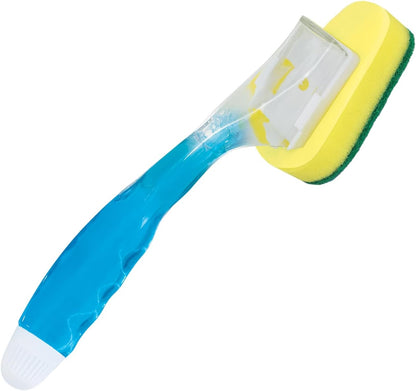 LOLA Dish Brush w/Soap Dispenser Wand, 1 Brush w/Head & 6 Refills, Absorbent Sponge Scrubber, No Leaking. Clean Dishes, Sinks and Cookware