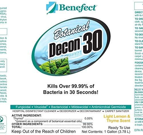 Benefect Botanical Decon 30 Disinfectant Cleaner, 4 oz. Spray Bottle, Light Lemon & Thyme Scent, Hospital Grade Disinfectant, Kills Over 99.99% of Germs, Safe for Food-Contact Surfaces (Pack of 4)