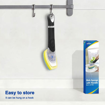 CELOX Dish Sponge with Handle, Soap Dispensing Dish Sponge