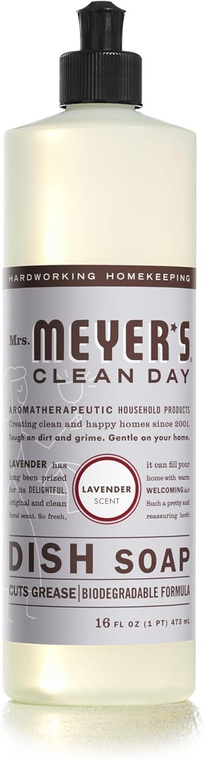 MRS. MEYER'S CLEAN DAY Liquid Dish Soap, Basil Scent, 16 Fl Oz Bottle - 3 Pack
