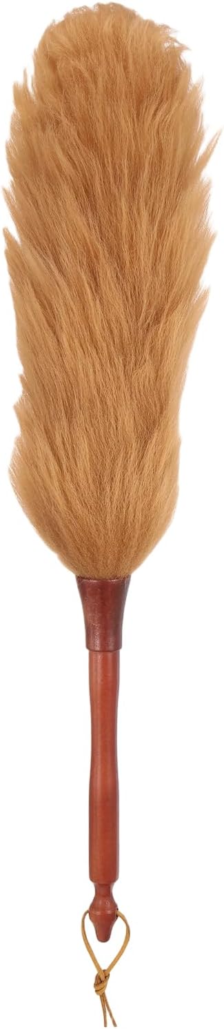 uxcell Wool Duster, 14.2" Natural Feather Cleaner Household Cleaning Duster with Solid Wooden Handle for Cleaning Fans Window Blinds Shelves Furniture, Pink