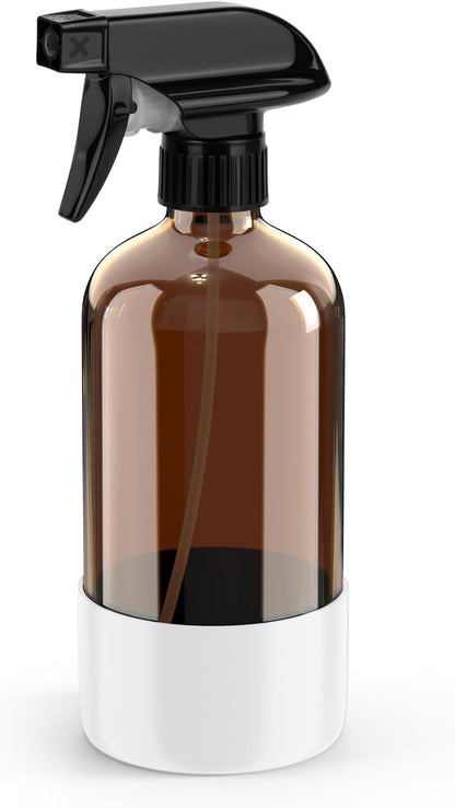 Bontip Amber Glass Spray Bottle with Silicone Sleeve Protection, 16 oz Refillable Spray Bottles for Cleaning Solutions, Plants, Aromatherapy, Facial Hydration (1, Black, 16 oz)