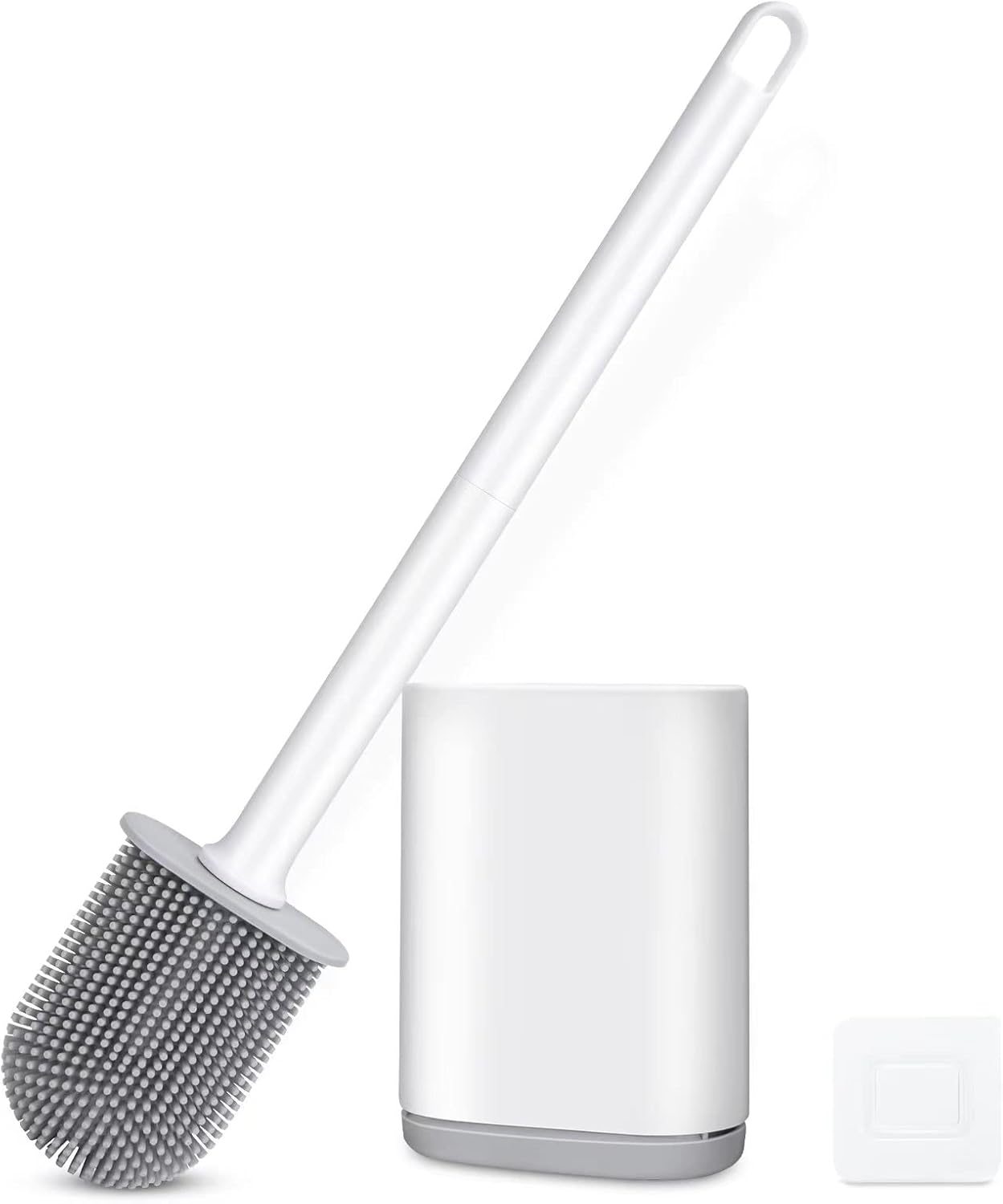 Silicone Toilet Brush and Holder Bendable Efficient Cleaning Wall Mounted Toilet Bowl Brush with Long Handle Brush Head and Silicone Bristles No Rusty Handles Problem (Black)