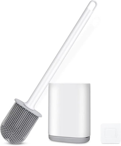 Silicone Toilet Brush and Holder Bendable Efficient Cleaning Wall Mounted Toilet Bowl Brush with Long Handle Brush Head and Silicone Bristles No Rusty Handles Problem (Black)