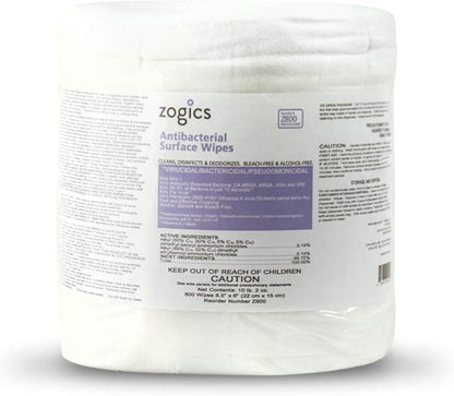 Zogics Antibacterial Wipes, EPA Registered Surface and Gym Equipment Disinfecting Wipes (800 Wipes) + Reusable Wipe Bucket Dispenser