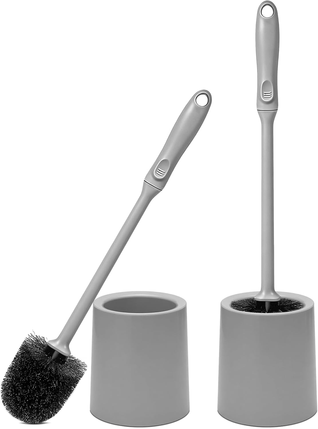 AONEZ Toilet Brush and Holder Set, 2 Pack Long-Handle Toilet Brush, Non-Slip Grip, Nylon Bristles, Deep Cleaning for Bathroom, Toilet Scrubber- Black