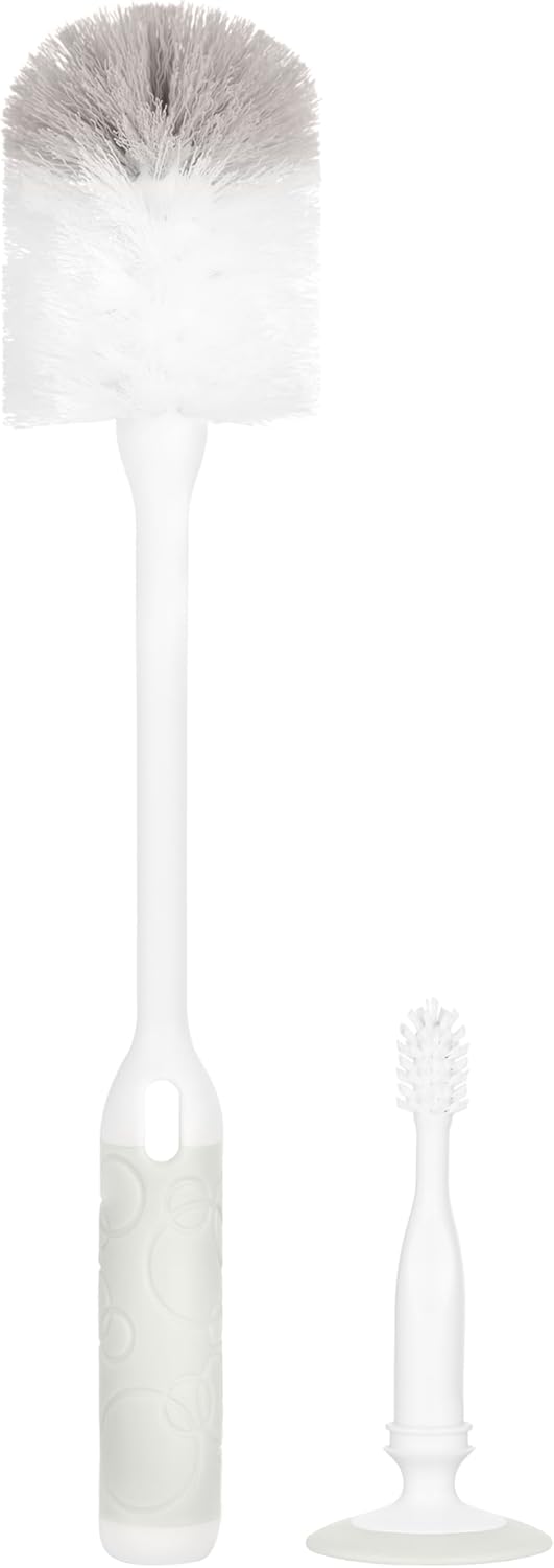 Ubbi Deluxe Baby Bottle Cleaning Set Includes a Nipple Brush with Suction Cup, Oat