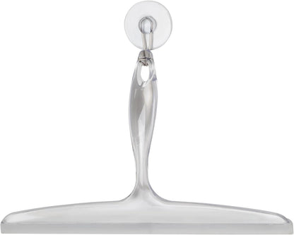 iDesign Plastic Bath Squeegee for Glass with Suction Hook Holder – 12", Clear