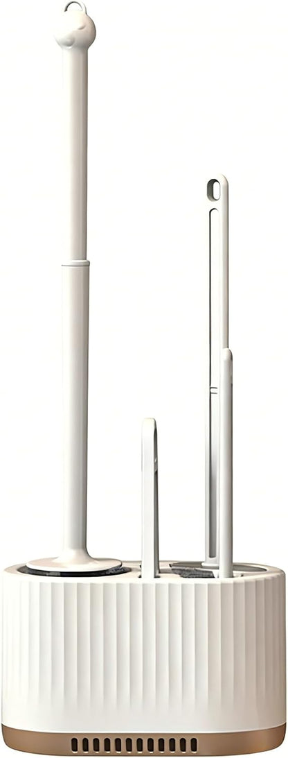 Basaza Toilet Brush and Holder Set Toilet Bowl Cleaning Brush and Holder for Bathroom Toilet Bowl Cleaner Brushes & Holders 4 in 1 Beige Bathroom Accessories Wall Mounted or Floor Standing