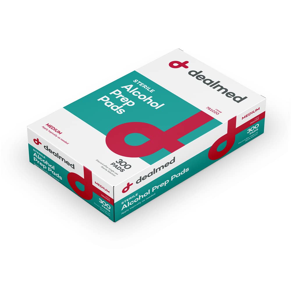 Dealmed 200 Sterile Alcohol Prep Pads Isopropyl Wipes Individually Wrapped Medium Square, 2-Ply for Cuts Scrapes and General Cleansing