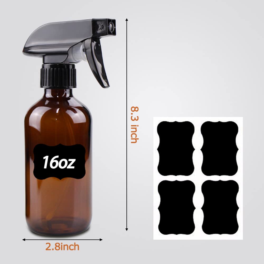 Wedama Amber Glass Spray Bottles, 16 oz Glass Spray Bottles for Cleaning Solutions and Essential Oils, Refillable Empty Spray Bottle with Adjustable Nozzles for Alcohol, Plant and Hair Care (1 Pack)