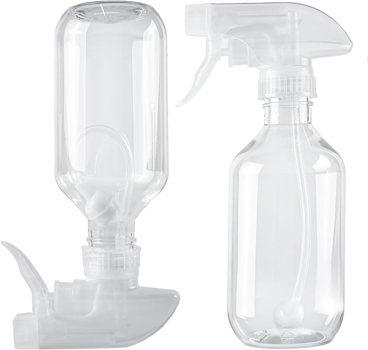 2 Pack 360° Spray Bottles, 10 oz Plastic Small Containers with Adjustable Spray Nozzles, Spray Bottles for Hair, Cleaning Solutions, BBQ and Plants Clear
