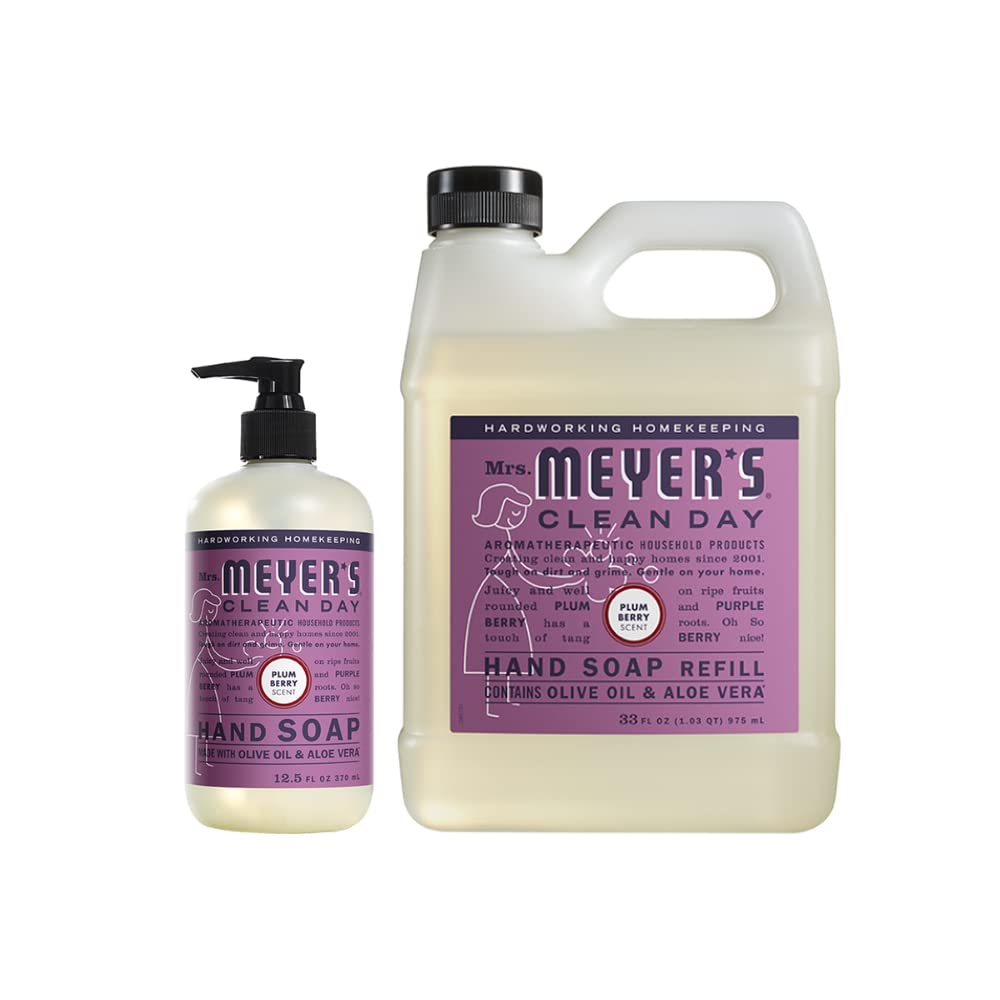 Mrs. MEYER'S Liquid Hand Soap Variety, 1 Plum Berry Refill, 1 Plum Berry Hand Soap (Vareity Pack)