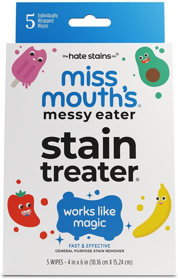 Miss Mouth's Messy Eater Stain Treater Spray - 4oz & 10 Wipes Stain Remover - Newborn & Baby Essentials - No Dry Cleaning Food, Grease, Coffee Off Laundry, Underwear, Fabric