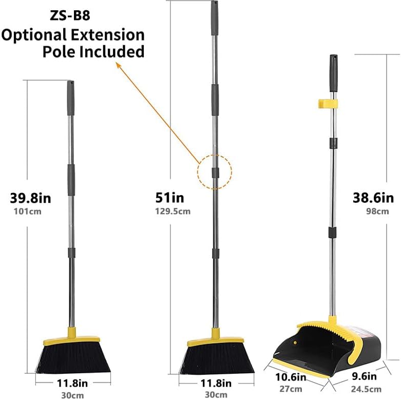 2-Pack is More economical,Brooms with Dustpan Combo Set， with 52" Long Handle, Dustpan Teeth with self-Cleaning Function, Indoor and Outdoor Sweeping, Perfect for Home Office (Large/Red /2-Pack)