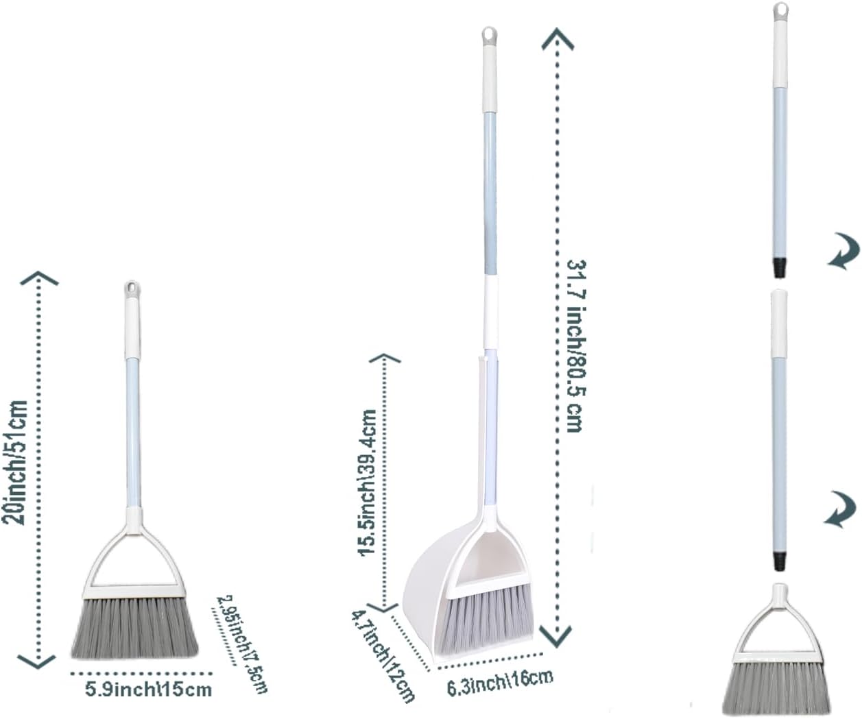 Mini Broom with Dustpan for Kids,Little Housekeeping Helper Set (Light Blue)