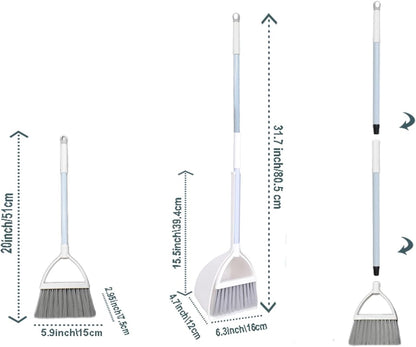 Mini Broom with Dustpan for Kids,Little Housekeeping Helper Set (Light Blue)