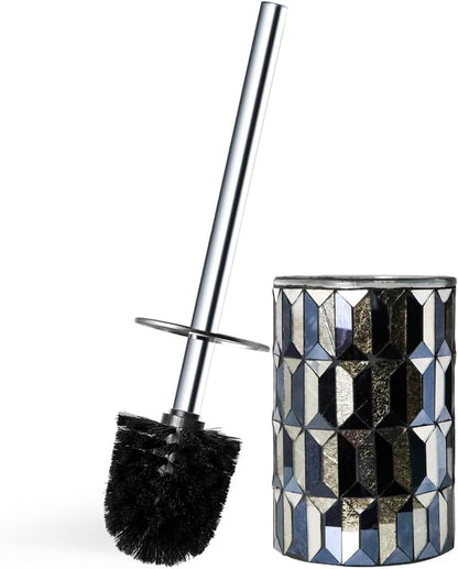 Escenzy Turquoise Green Toilet Brush and Holder Set Mosaic Glass | Non-Rustic Stainless Steel | Practical & Decorative Toilet Bowl Brush and Holder | Luxury Green Bathroom Accessories