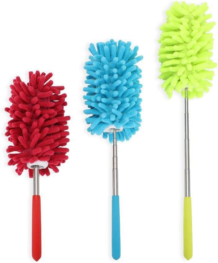 Microfiber Extendable Hand Dusters Washable Dusting Brush with Telescoping Pole for Cleaning Car, Computer, Air Conditioning, TV and Else Pack of 3