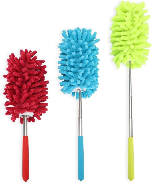 Microfiber Extendable Hand Dusters Washable Dusting Brush with Telescoping Pole for Cleaning Car, Computer, Air Conditioning, TV and Else Pack of 3