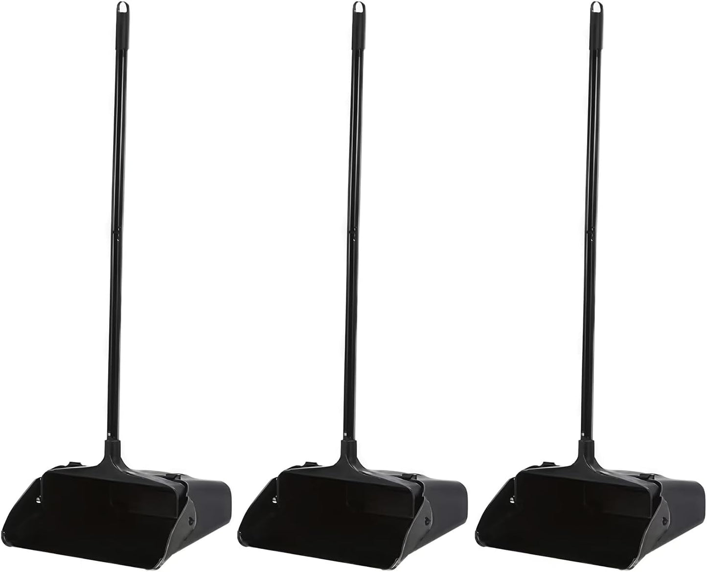 Pivoting Upright Dust Pan with Long Handle and Wheels, Large Capacity, Heavy Duty Commercial Dustpan for Indoor Outdoor, Standing Dust Pan for Home and Restaurant Cleaning, Black