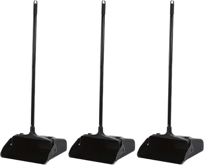 Pivoting Upright Dust Pan with Long Handle and Wheels, Large Capacity, Heavy Duty Commercial Dustpan for Indoor Outdoor, Standing Dust Pan for Home and Restaurant Cleaning, Black