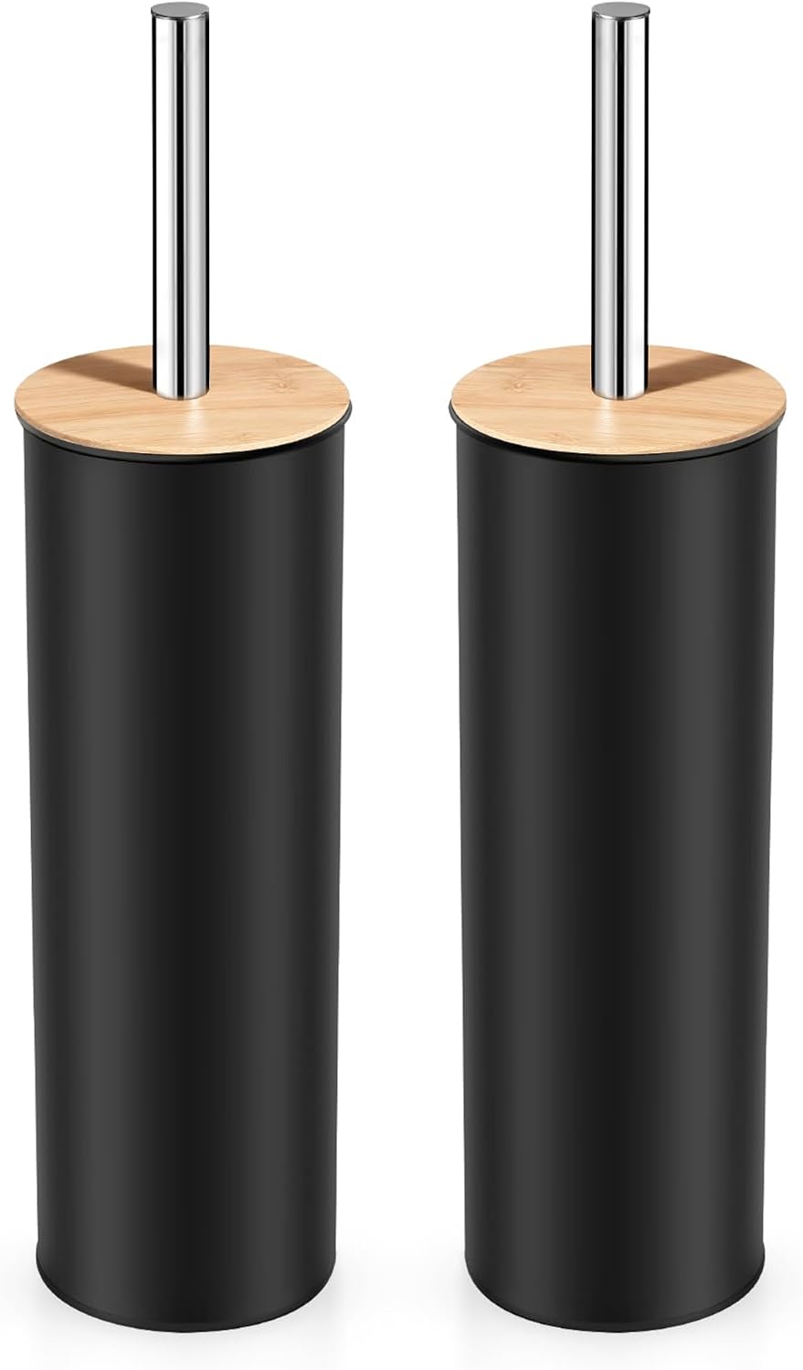 Compact Toilet Brush and Holder 2 Pack,SetStainless Steel Handle Toilet Brush,Deep Cleaning,Durable Nylon bristles,Splash-Proof Design(White&Black)