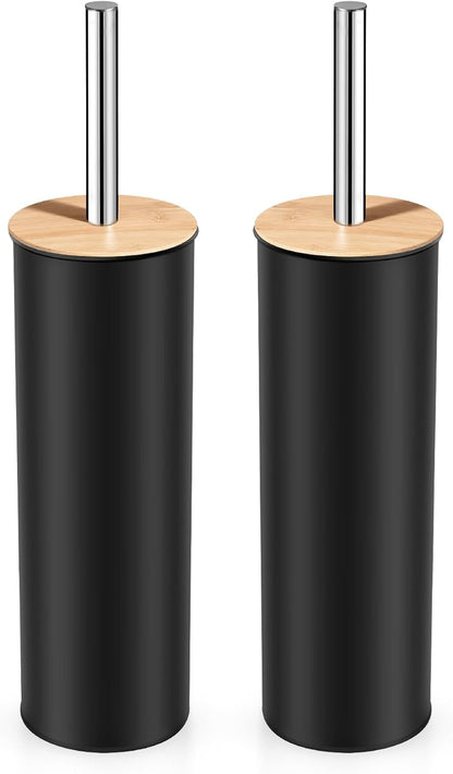 Compact Toilet Brush and Holder 2 Pack,SetStainless Steel Handle Toilet Brush,Deep Cleaning,Durable Nylon bristles,Splash-Proof Design(White&Black)