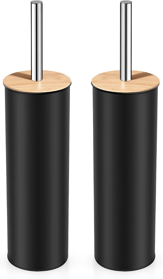 Compact Toilet Brush and Holder 2 Pack,SetStainless Steel Handle Toilet Brush,Deep Cleaning,Durable Nylon bristles,Splash-Proof Design(White&Black)