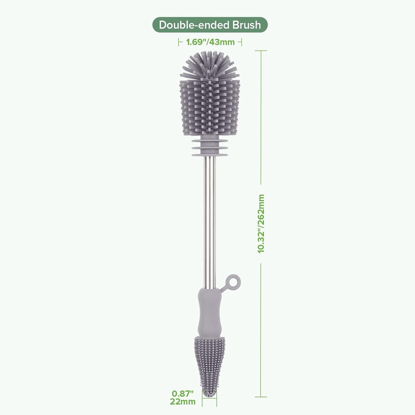 Haakaa Silicone Cleaning Brush - Baby Bottle Brush Cleaner for Breast Pump,Nipple,Breast Milk Storage Bag - Food Grade Silicone - 1 Count - Grey