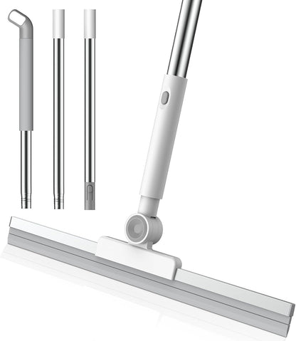 nacena Floor Squeegee, 52-in Adjustable Long Handle Squeegee for Floor Water Removal 180° Rotatable Head Squeegee Broom for Cleaning Window Shower Glass Tile Garage Concrete Pet Hairs, Grey&White