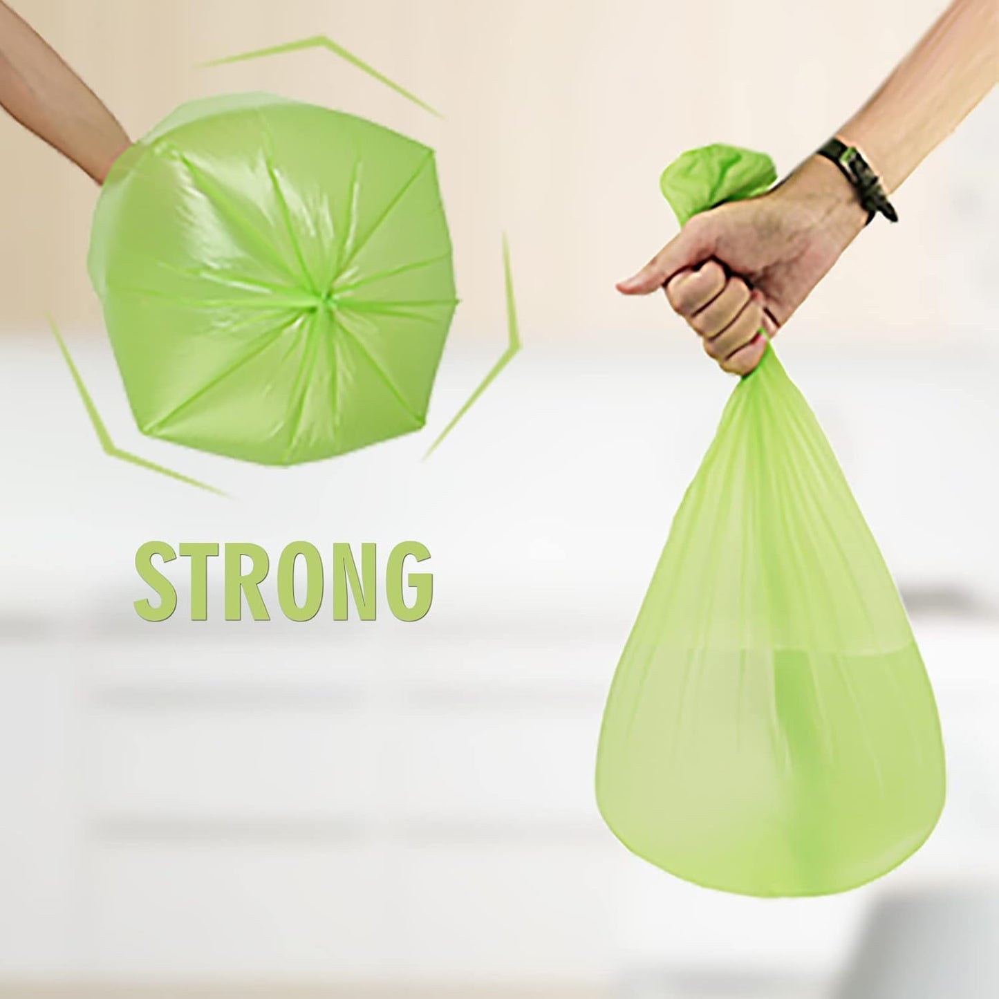 Small Trash Bags 4-6 Gallon, Inwaysin 200 Count Biodegradable Trash Bags 4 Gallon, Extra Strong Small Garbage Bags Unscented, Size Expanded, Green, for Bathroom Bedroom Office Kitchen Trash Can