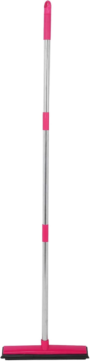 Carpet Hair Removal Broom with 48'' Telescoping Adjustable Handle, Rubber Broom Carpet Rake for Pet Hair Dust Removal Daily Household Cleaning(Pink)