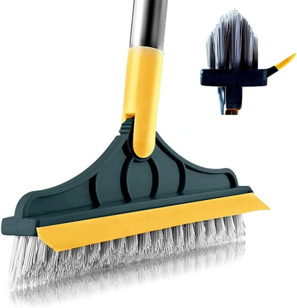 2 in 1 Cleaning Scrub Brush Grout Brush Scrapee 3 Poles 47.6'' Floor Scrub Brush with Long Handle V-Shape Stiff Bristle Brush Scrubber with Squeegee 120°Rotate Shower Cleaning Brush for Bathroom Glass
