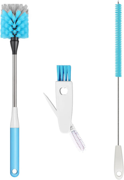 Bottle Brush 15-inch Long Bottle Brush, Kitchen Brush Set with Straw Cleaner and Cup Lid Cleaning Brush. Bottle Brushes Suitable for Water Bottles, Cups, Glasses, Baby Bottles (3, Blue)
