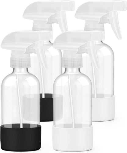 Worldgsb 2 Pack Glass Spray Bottles 8 oz, Empty Refillable Containers with Silicone Sleeve Protection, Glass Spray Bottles for Cleaning Solutions, Hair and Plants with Adjustable Nozzles Blue&Grey