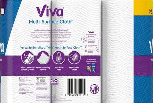 Viva Multi-Surface Cloth Paper Towels, Choose-A-Sheet Size, 12 Triple Rolls, 165 Sheets per Roll (Packaging May Vary)