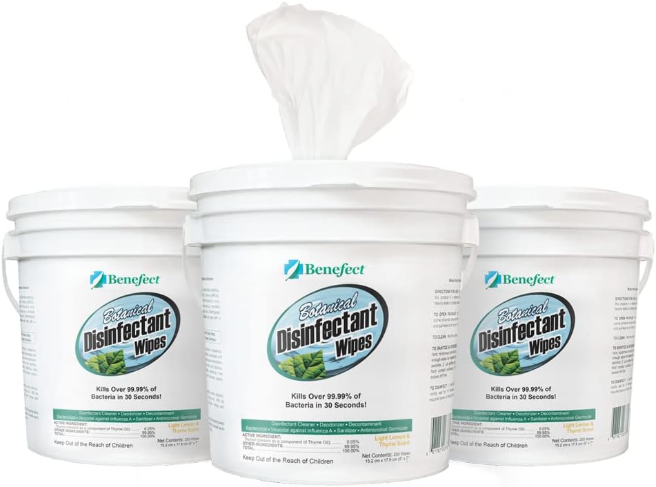 Benefect Botanical Disinfecting Wipes - (170 Wipe Count) Natural, No Residue - Antibacterial Disinfectant, Multi-Surface Cleaning and Sanitizing Wipes
