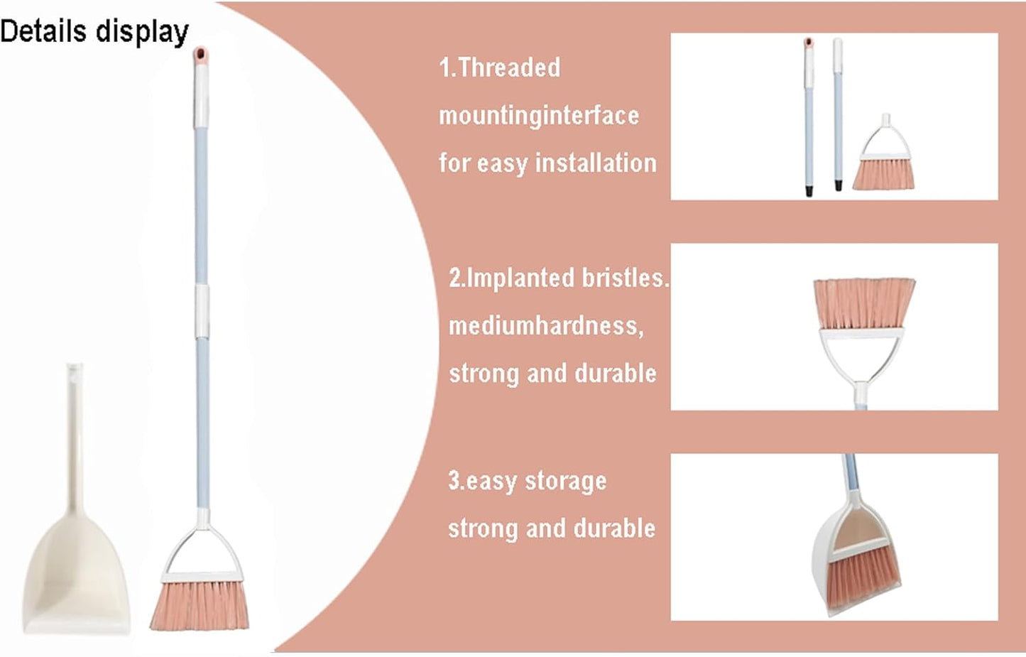Mini Broom with Dustpan for Kids,Little Housekeeping Helper Set (Light Blue)