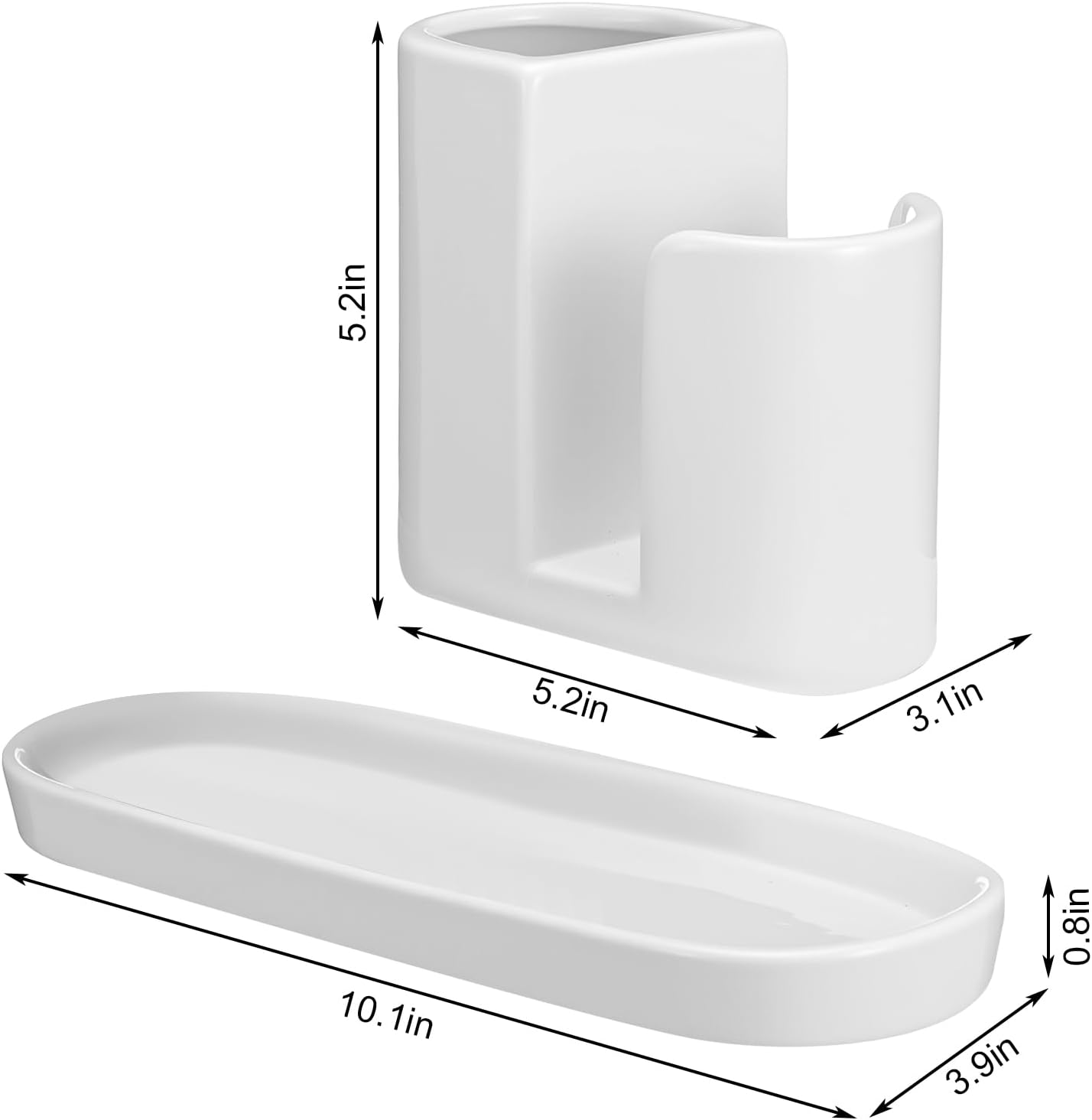 Geelin 3 in 1 Ceramic Kitchen Sink Caddy Dish Sponge Holder Scrub Brush Holder and Soap Tray for Kitchen Organizer White Rustic Farmhouse Supplies(White)