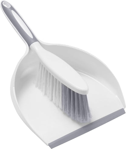 NACENA Dust Pan and Brush Set, Large Hand Broom and Dustpan Set Large Brush and Dustpan Set for Camping Broom and Dustpan Combo for Daily Cleaning Pet Hair Office Home Car, White & Red
