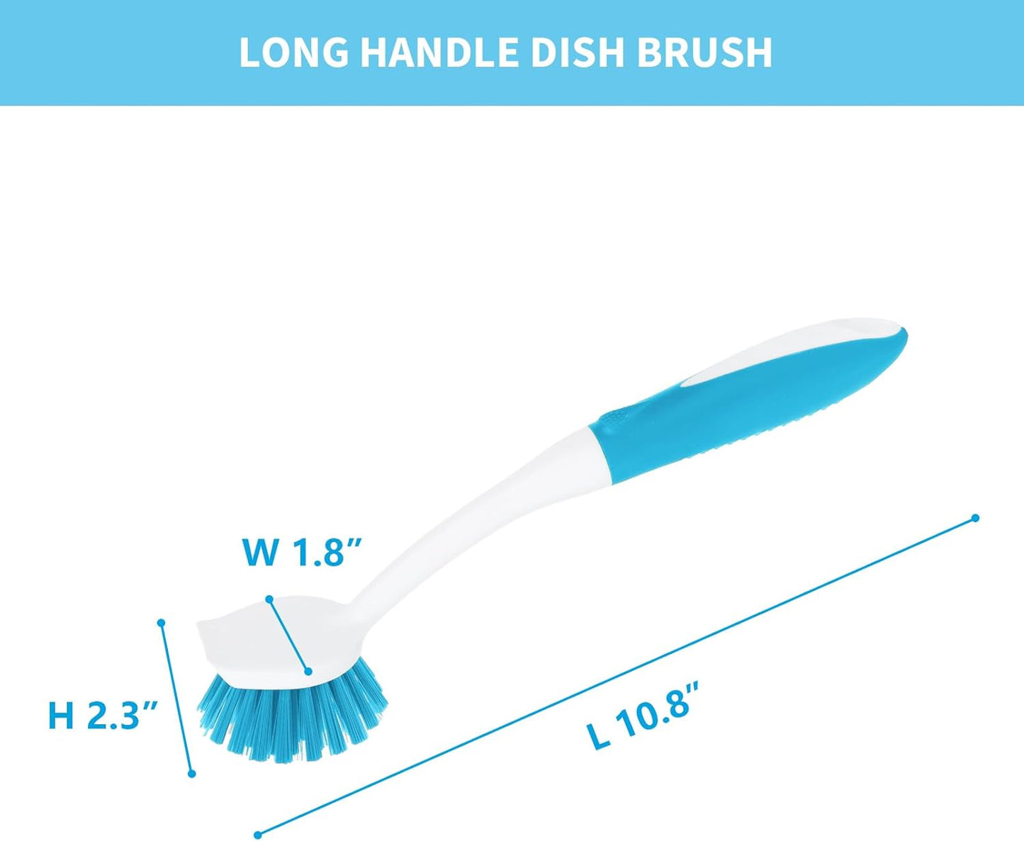 Dish Brush with Handle, 2 Pack Scrub Brushes with Built-in Scraper for Cleaning Kitchen, Pots, Pans and Sink, Scrubber Washing Tools, Green