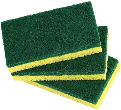 Non-Scratch Cellulose Sponge Kitchen Scrub Sponge with Scouring Pad Set, Good for Non-Stick Cookware Frying Pan, Pot, Counter Top, Sink Scrubbing, Kitchen Scrubbers, Pack of 2, (Red/Pink)