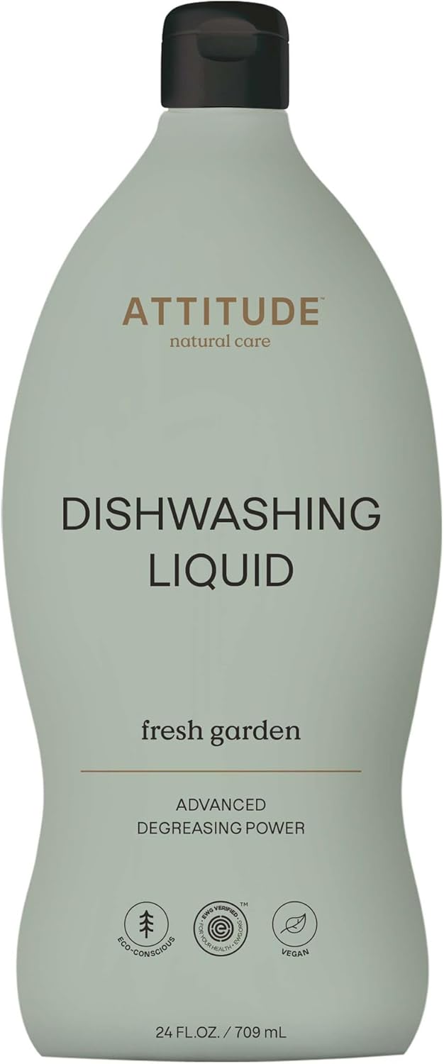 ATTITUDE Dish Soap, EWG Verified, Plant-Based & Vegan Dishwashing Liquid, Naturally Derived, Italian Lemon Scent, 24 Fl Oz